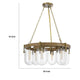 Chandelier | Wagon Wheel Style | 6 Glass Shades | Antique Brass 30"