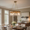 Chandelier | Wagon Wheel Style | 6 Glass Shades | Antique Brass 30"