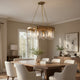 Chandelier | Wagon Wheel Style | 6 Glass Shades | Antique Brass 30"