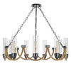 Arga 9 Light Chandelier | Glass Shade | Rope Arms | Bronze Metal 12"