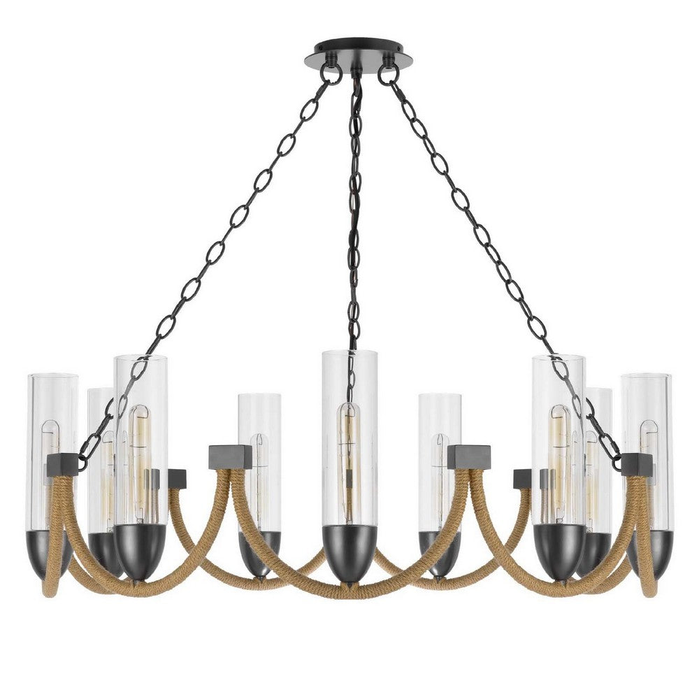 Arga 9 Light Chandelier | Glass Shade | Rope Arms | Bronze Metal 12"