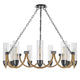 Arga 9 Light Chandelier | Glass Shade | Rope Arms | Bronze Metal 12"
