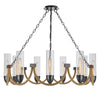 Arga 9 Light Chandelier | Glass Shade | Rope Arms | Bronze Metal 12"