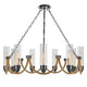 Arga 9 Light Chandelier | Glass Shade | Rope Arms | Bronze Metal 12"
