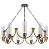Arga 9 Light Chandelier | Glass Shade | Rope Arms | Bronze Metal 12"