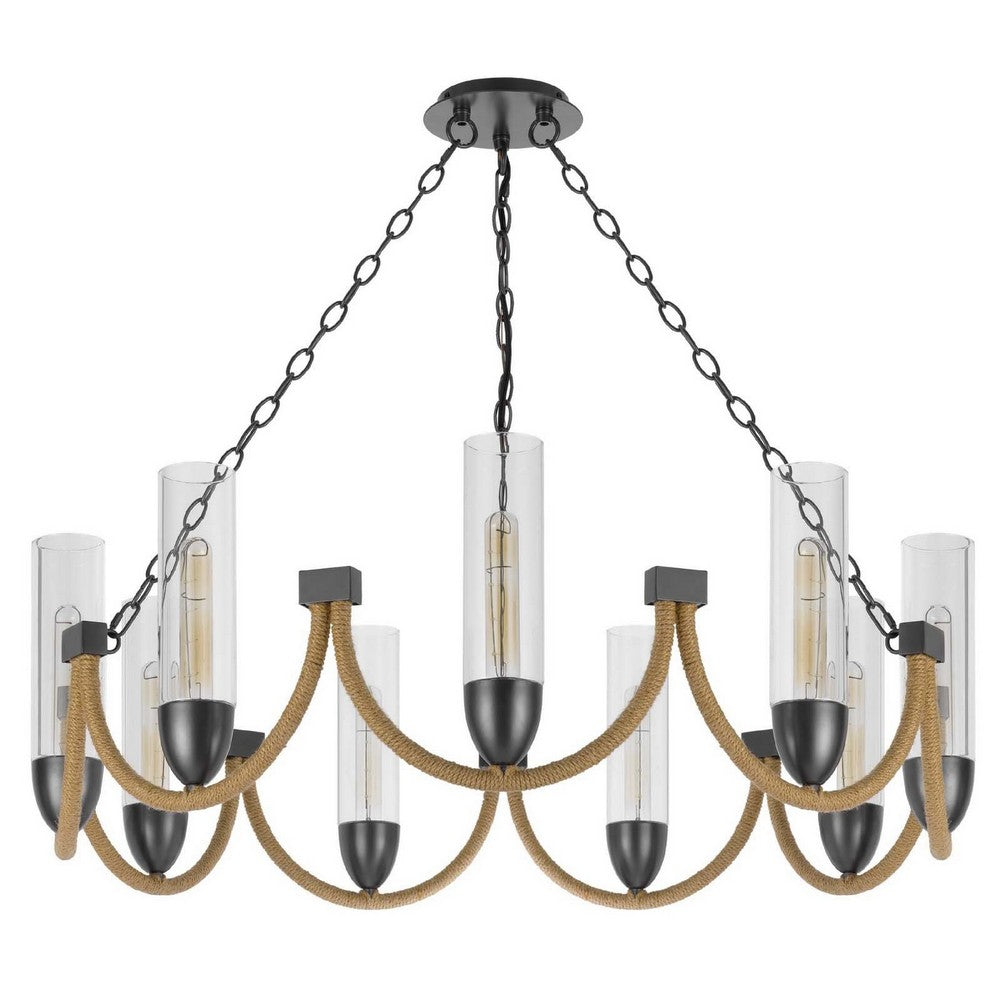 Arga 9 Light Chandelier | Glass Shade | Rope Arms | Bronze Metal 12"