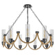 Arga 9 Light Chandelier | Glass Shade | Rope Arms | Bronze Metal 12"