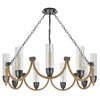 Arga 9 Light Chandelier | Glass Shade | Rope Arms | Bronze Metal 12"