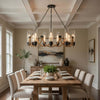 Arga 9 Light Chandelier | Glass Shade | Rope Arms | Bronze Metal 12"