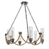 Arga 6 Light Chandelier | Glass Shade | Rope Arms | Bronze Metal 12"