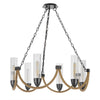 Arga 6 Light Chandelier | Glass Shade | Rope Arms | Bronze Metal 12"