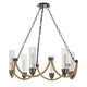Arga 6 Light Chandelier | Glass Shade | Rope Arms | Bronze Metal 12"