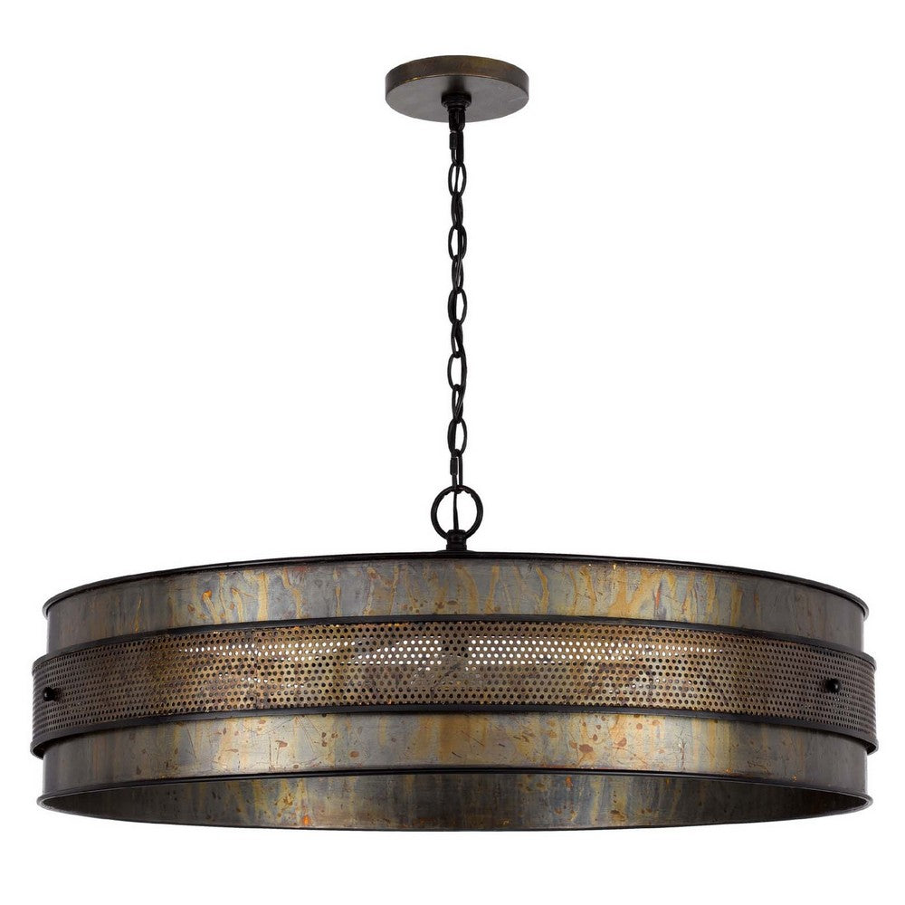 5 Light Chandelier | Drum Shade with Rustic Aged Bronze Mesh Band | 30"