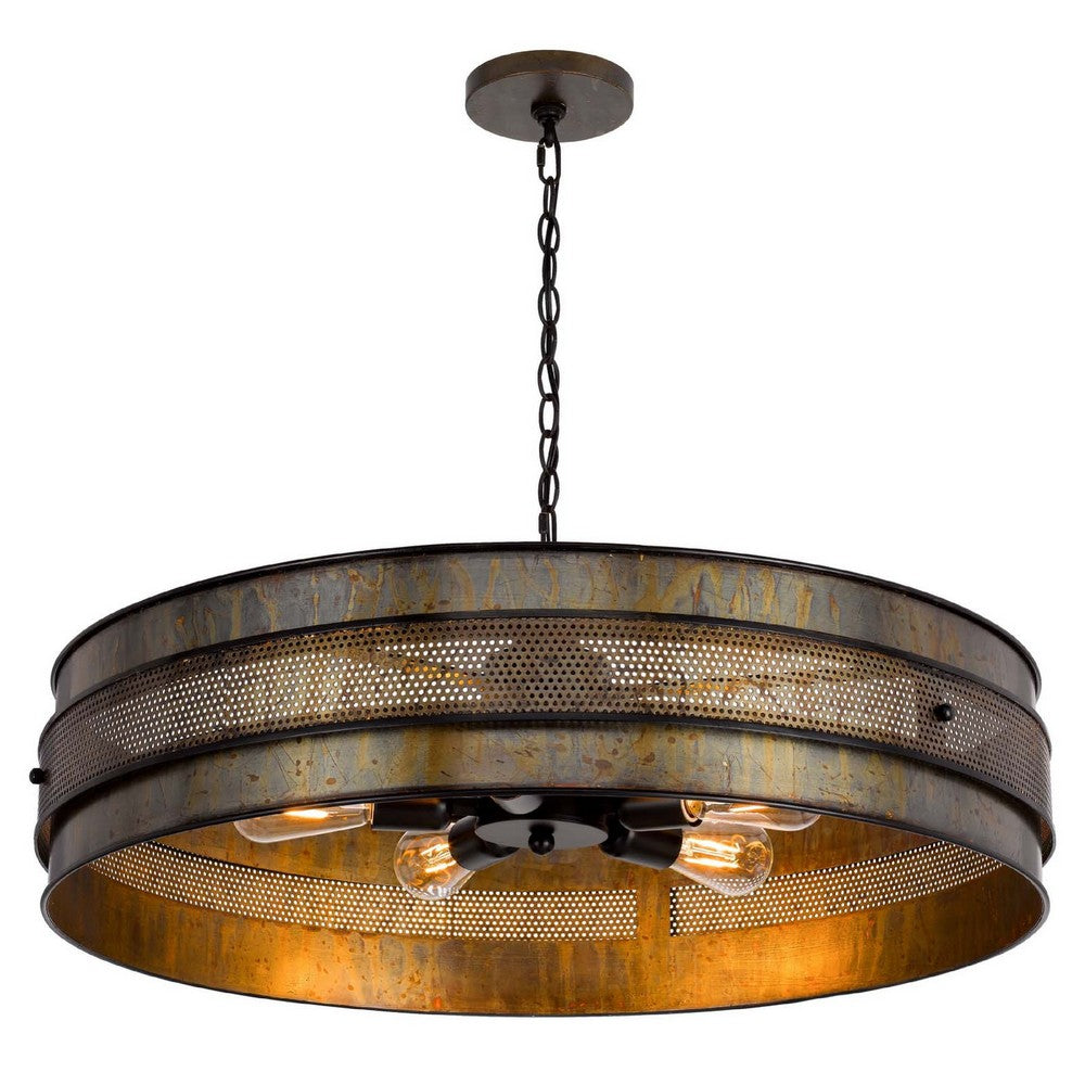5 Light Chandelier | Drum Shade with Rustic Aged Bronze Mesh Band | 30"