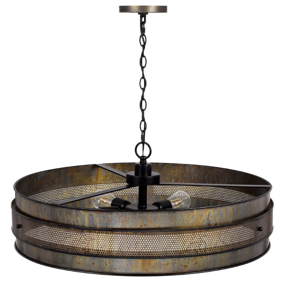 5 Light Chandelier | Drum Shade with Rustic Aged Bronze Mesh Band | 30"
