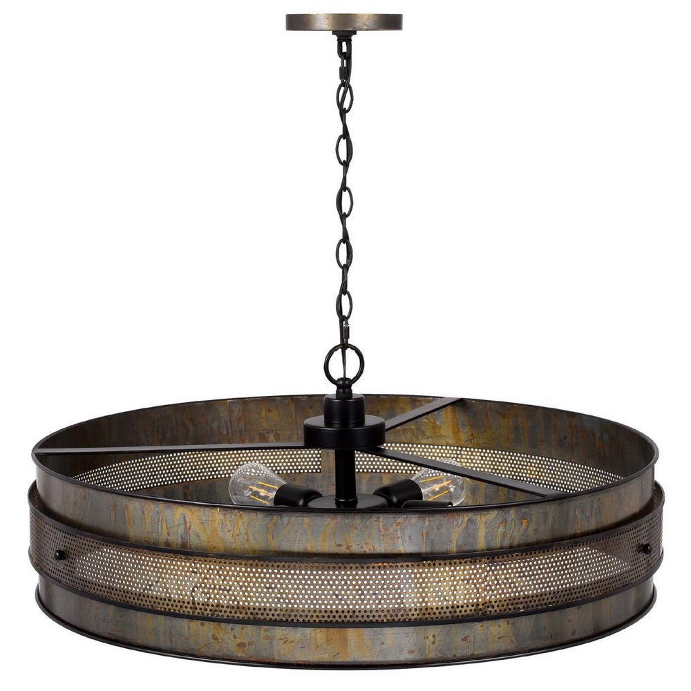 5 Light Chandelier | Drum Shade with Rustic Aged Bronze Mesh Band | 30"