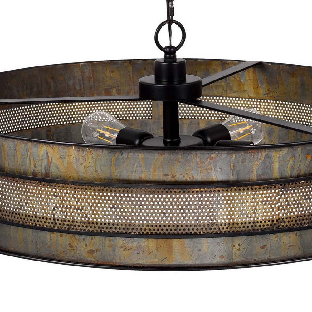 5 Light Chandelier | Drum Shade with Rustic Aged Bronze Mesh Band | 30"