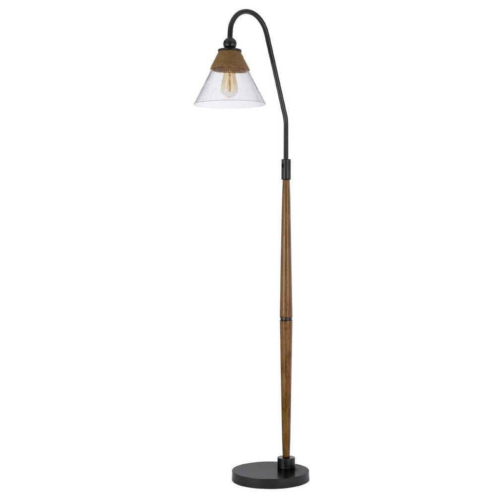 Floor Lamp | Bubble Glass Shade | Rope Accents Industrial Wood | Black 71"