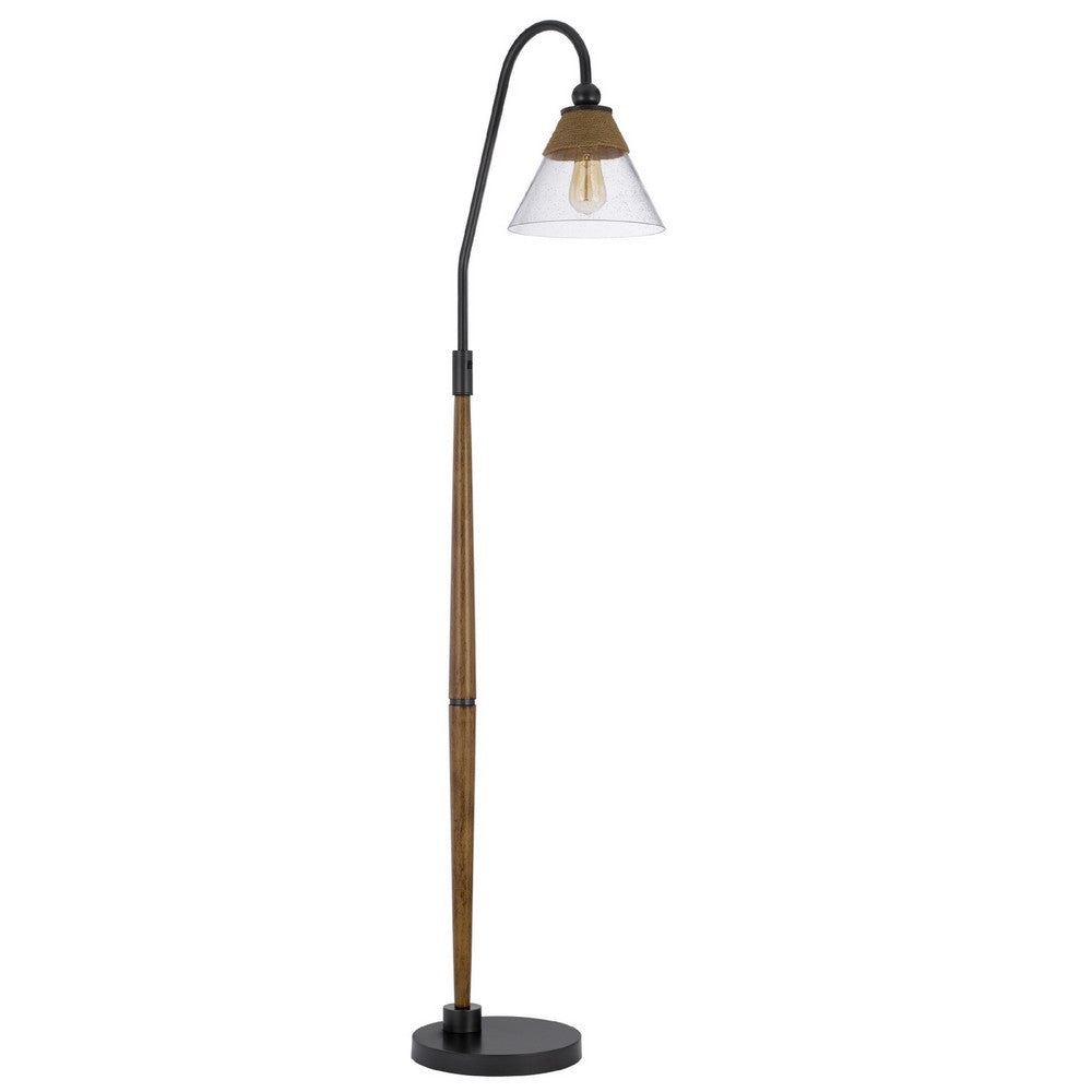 Floor Lamp | Bubble Glass Shade | Rope Accents Industrial Wood | Black 71"