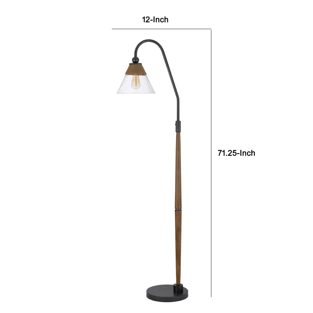 Floor Lamp | Bubble Glass Shade | Rope Accents Industrial Wood | Black 71"