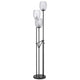 3 Light Torchiere Floor Lamp | Leaf Design Glass Shade | Black Metal 71"