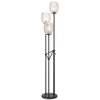 3 Light Torchiere Floor Lamp | Leaf Design Glass Shade | Black Metal 71"