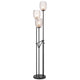 3 Light Torchiere Floor Lamp | Leaf Design Glass Shade | Black Metal 71"
