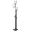 3 Light Torchiere Floor Lamp | Leaf Design Glass Shade | Black Metal 71"