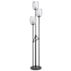 3 Light Torchiere Floor Lamp | Leaf Design Glass Shade | Black Metal 71"