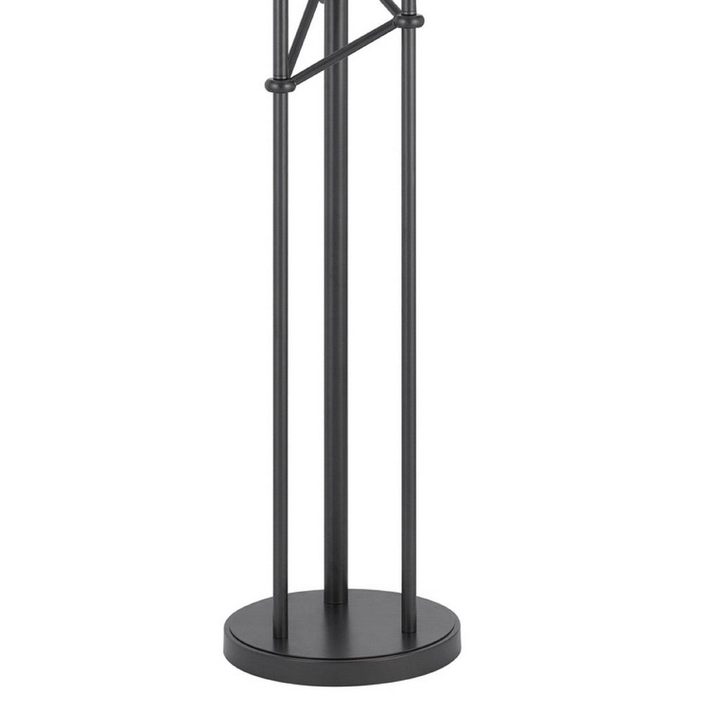 3 Light Torchiere Floor Lamp | Leaf Design Glass Shade | Black Metal 71"