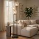 3 Light Torchiere Floor Lamp | Leaf Design Glass Shade | Black Metal 71"