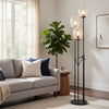 3 Light Torchiere Floor Lamp | Leaf Design Glass Shade | Black Metal 71"