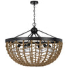 6 Light Pendant Chandelier | Caged Bowl Braided Rope | Black Metal 32"