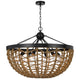 6 Light Pendant Chandelier | Caged Bowl Braided Rope | Black Metal 32"