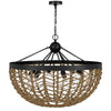 6 Light Pendant Chandelier | Caged Bowl Braided Rope | Black Metal 32"