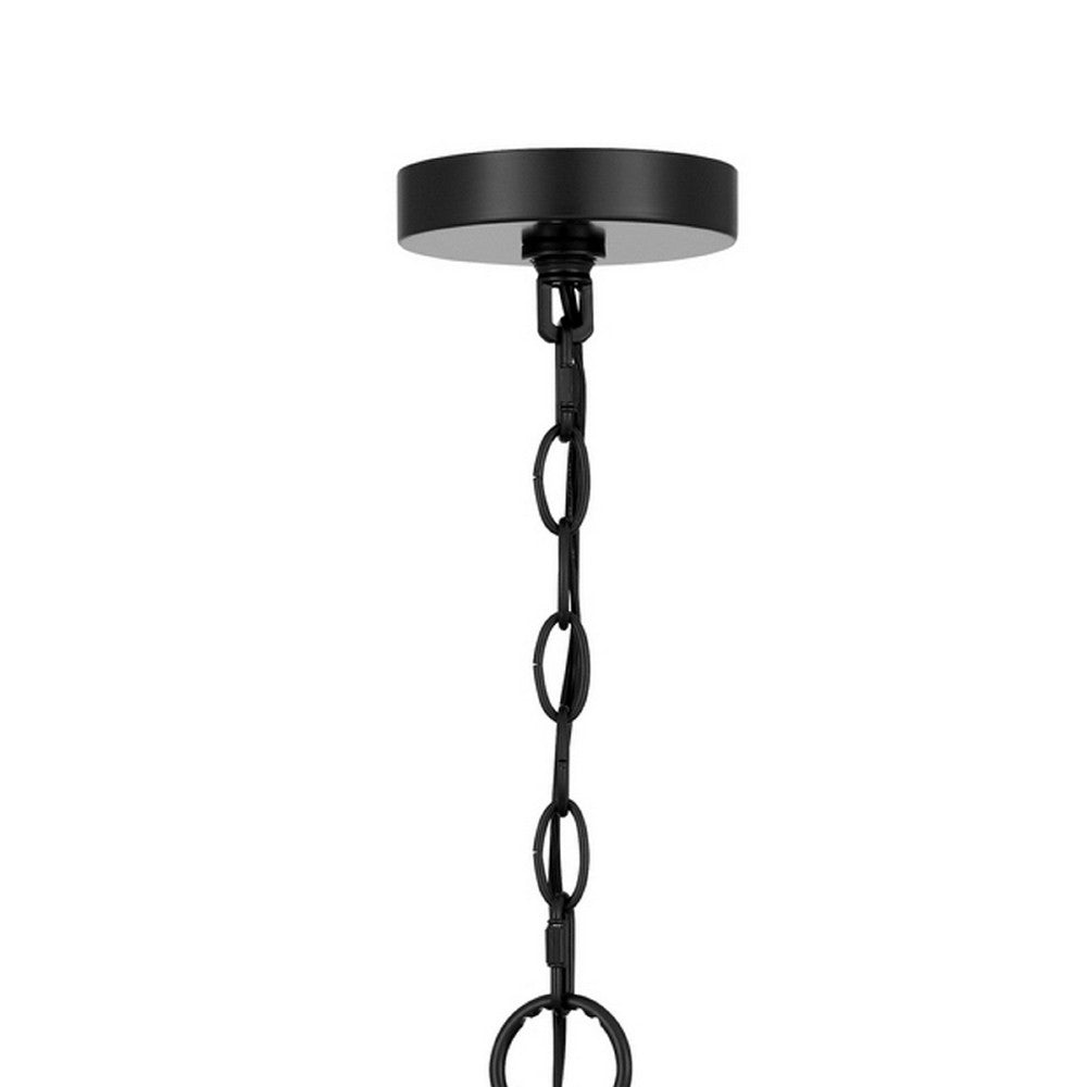 6 Light Pendant Chandelier | Caged Bowl Braided Rope | Black Metal 32"