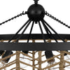 6 Light Pendant Chandelier | Caged Bowl Braided Rope | Black Metal 32"