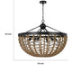 6 Light Pendant Chandelier | Caged Bowl Braided Rope | Black Metal 32"