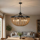 6 Light Pendant Chandelier | Caged Bowl Braided Rope | Black Metal 32"