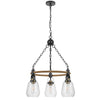 3 Light Chandelier | Rope Accents | Bubble Glass Bulbs | Black Metal 28"