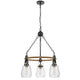 3 Light Chandelier | Rope Accents | Bubble Glass Bulbs | Black Metal 28"