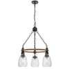 3 Light Chandelier | Rope Accents | Bubble Glass Bulbs | Black Metal 28"