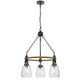 3 Light Chandelier | Rope Accents | Bubble Glass Bulbs | Black Metal 28"