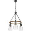 3 Light Chandelier | Rope Accents | Bubble Glass Bulbs | Black Metal 28"