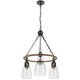 3 Light Chandelier | Rope Accents | Bubble Glass Bulbs | Black Metal 28"
