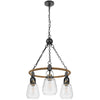 3 Light Chandelier | Rope Accents | Bubble Glass Bulbs | Black Metal 28"