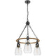 3 Light Chandelier | Rope Accents | Bubble Glass Bulbs | Black Metal 28"