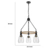 3 Light Chandelier | Rope Accents | Bubble Glass Bulbs | Black Metal 28"