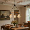 3 Light Chandelier | Rope Accents | Bubble Glass Bulbs | Black Metal 28"