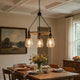 3 Light Chandelier | Rope Accents | Bubble Glass Bulbs | Black Metal 28"